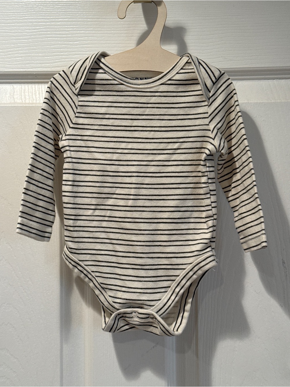 Old Navy Striped Long-Sleeve Cream & Black Onesie 3-6M